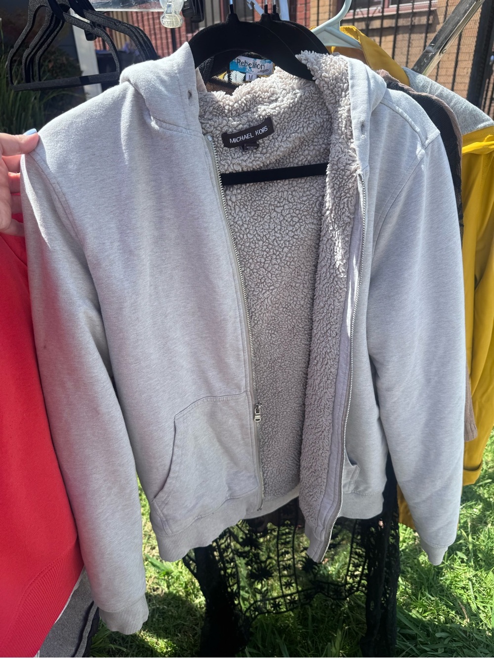 Michael Kors Light Gray Sherpa-Lined Zip Hoodie